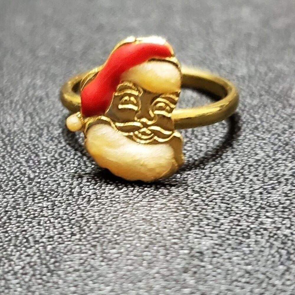 Child's gold tone red and cream Santa ring adjustable